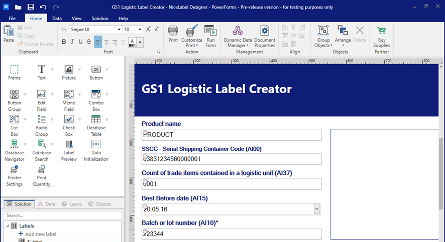Impressão de etiquetas NiceLabel Tela 